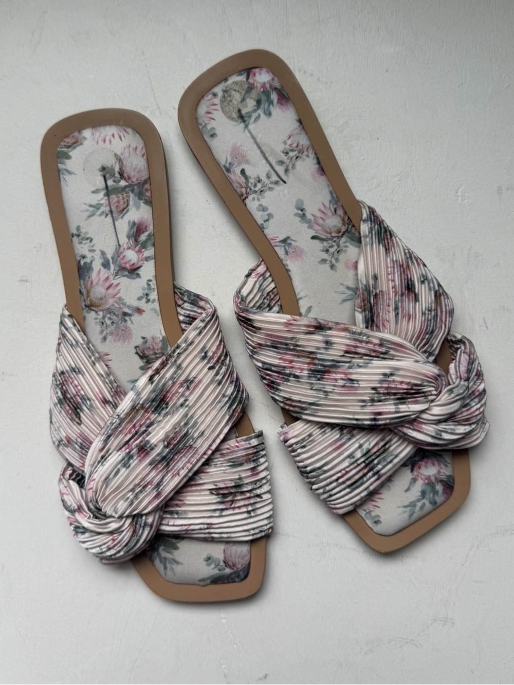 Express Satin Floral Twist Slide Sandals